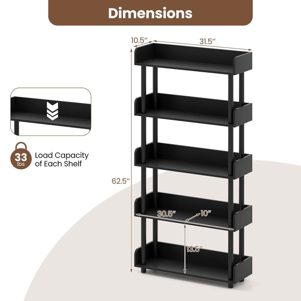 5-Tier Industrial Bookcase with Open Shelves