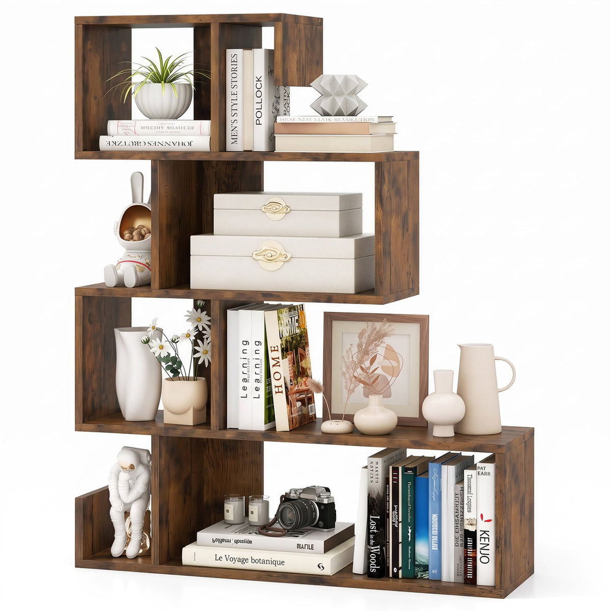 5-Tier S-Shaped Geometric Bookshelf