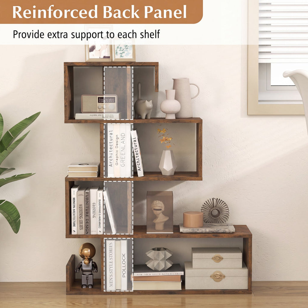 5-Tier S-Shaped Geometric Bookshelf