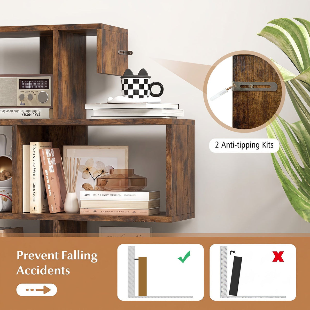 5-Tier S-Shaped Geometric Bookshelf