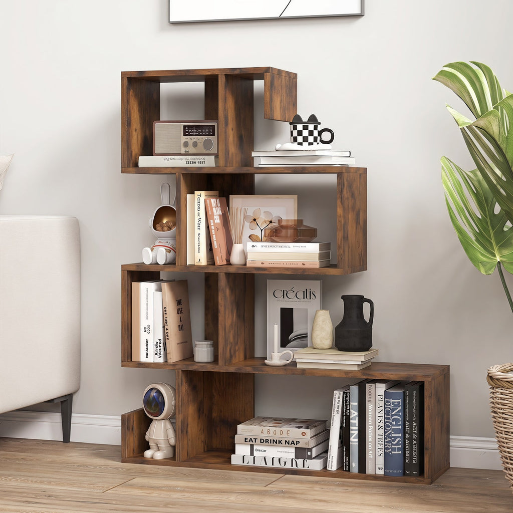 5-Tier S-Shaped Geometric Bookshelf