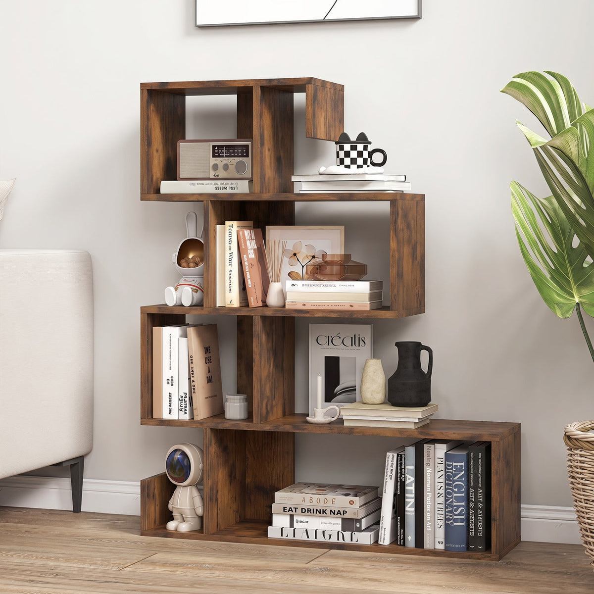 5-Tier S-Shaped Geometric Bookshelf