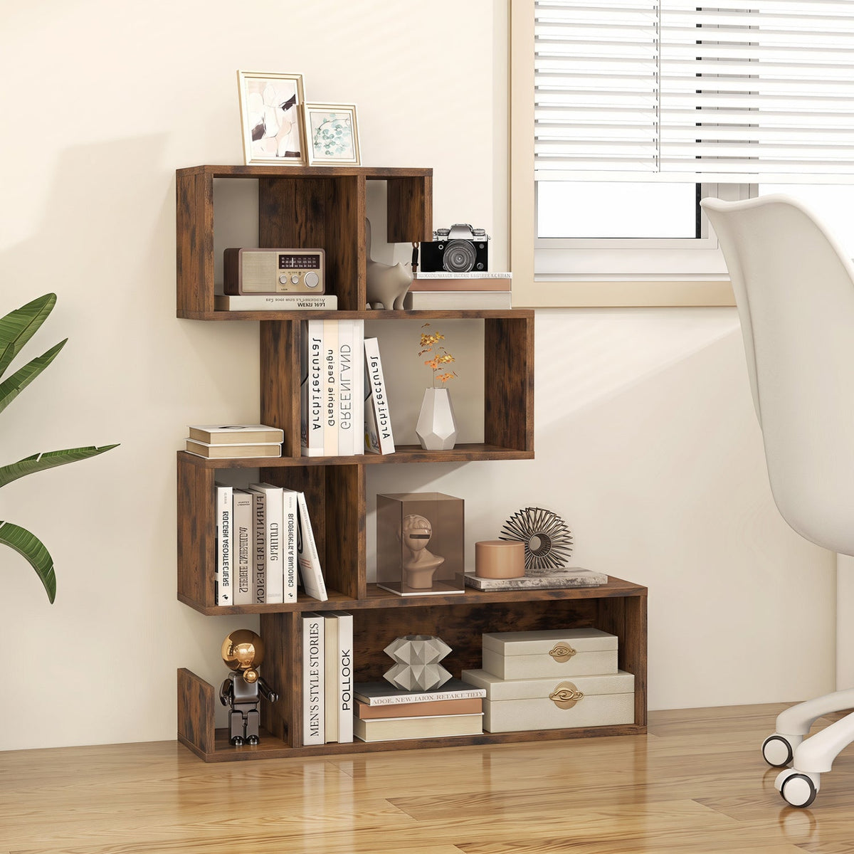 5-Tier S-Shaped Geometric Bookshelf