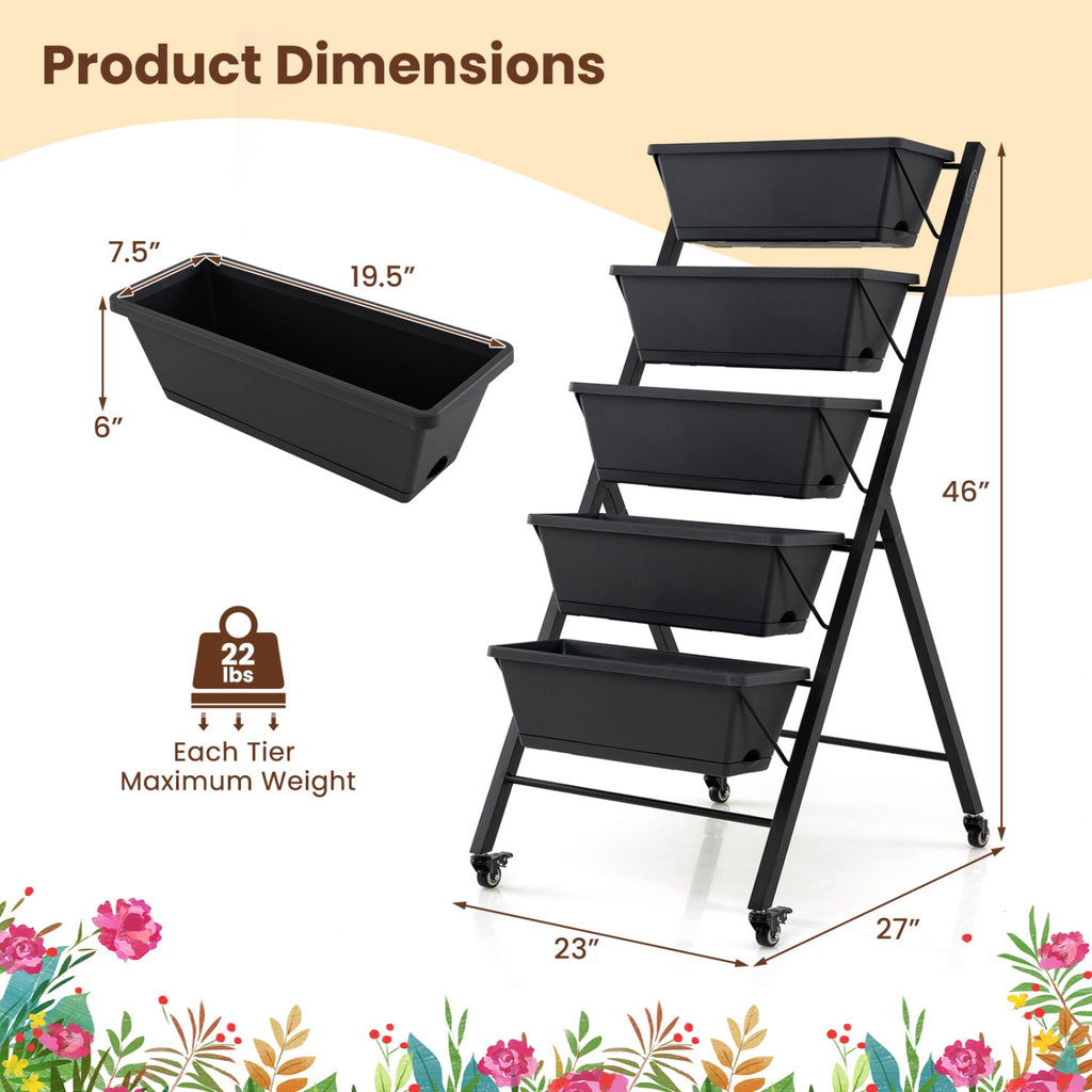 5-Tier Vertical Raised Garden Bed on Wheels