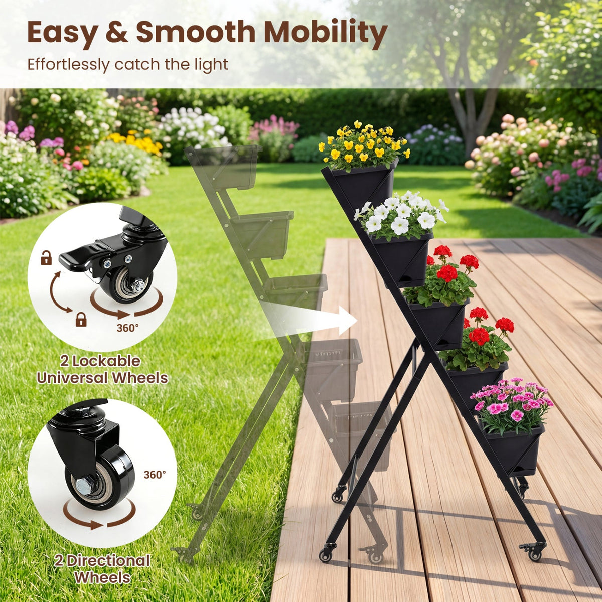 5-Tier Vertical Raised Garden Bed on Wheels