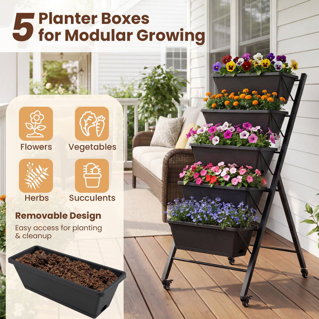 5-Tier Vertical Raised Garden Bed on Wheels