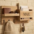 Rustic Wood Wall Organizer – Key Holder, Mail Rack & Multi-Hook Entryway Shelf