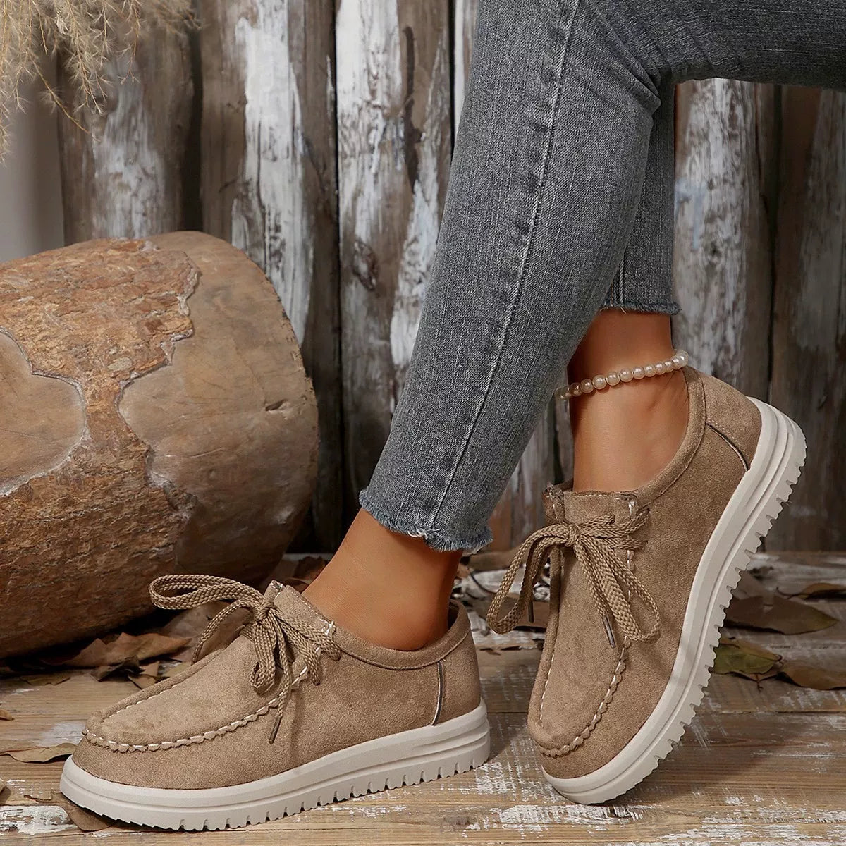 Women's Lace-Up Suede Round Toe Flats | Comfortable Casual Shoes