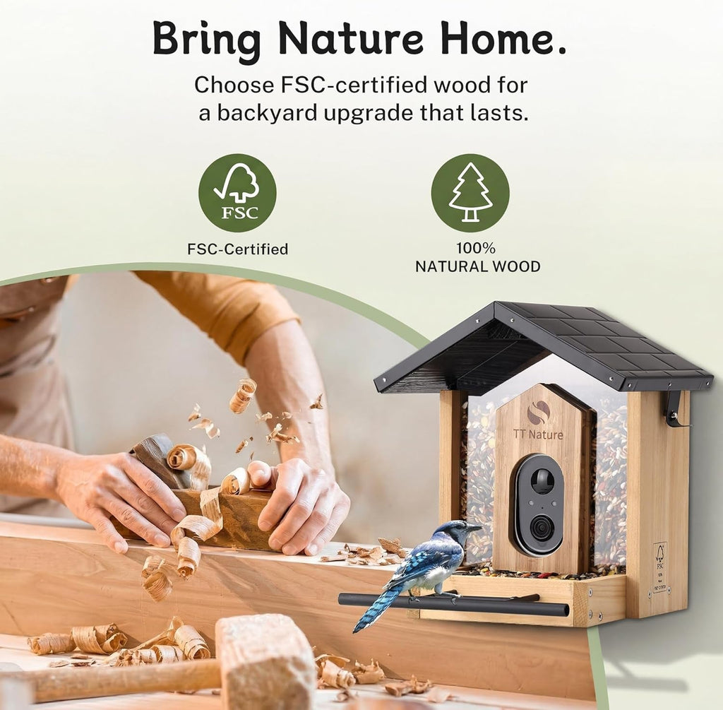 Smart Bird Feeder with 1080P HD WiFi Camera – AI Species Recognition, Night Vision & Motion Alerts