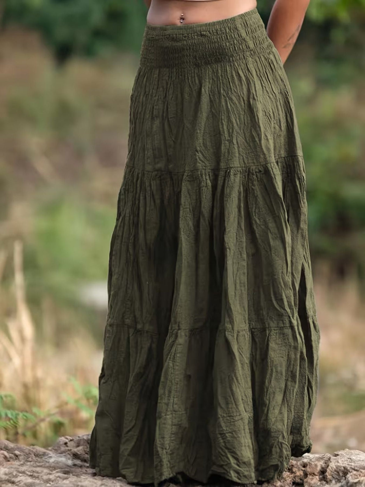 Ruched Tiered Maxi Skirt