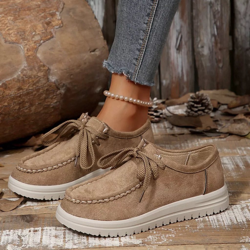 Women's Lace-Up Suede Round Toe Flats | Comfortable Casual Shoes
