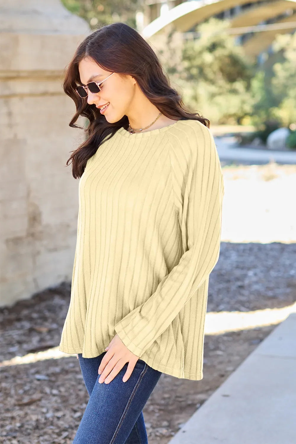 Basic Bae Ribbed Round Neck Oversized Knit Top