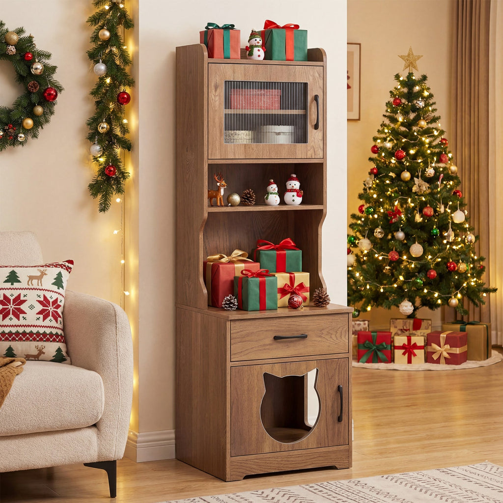 60" Cat Litter Box Enclosure Cabinet