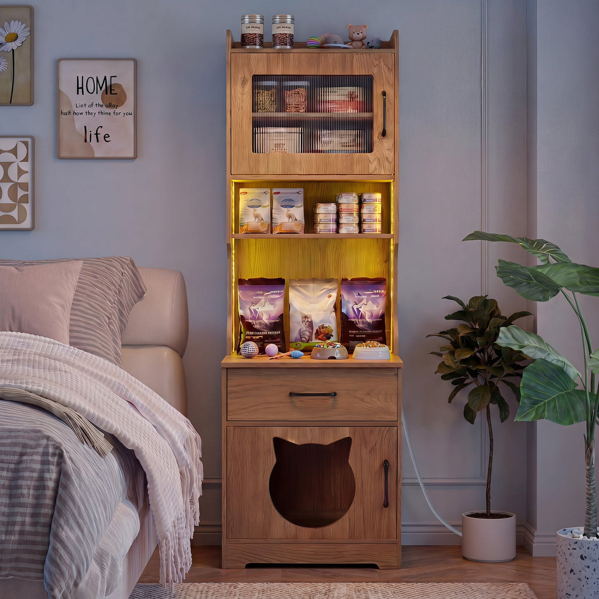 60" Cat Litter Box Enclosure Cabinet