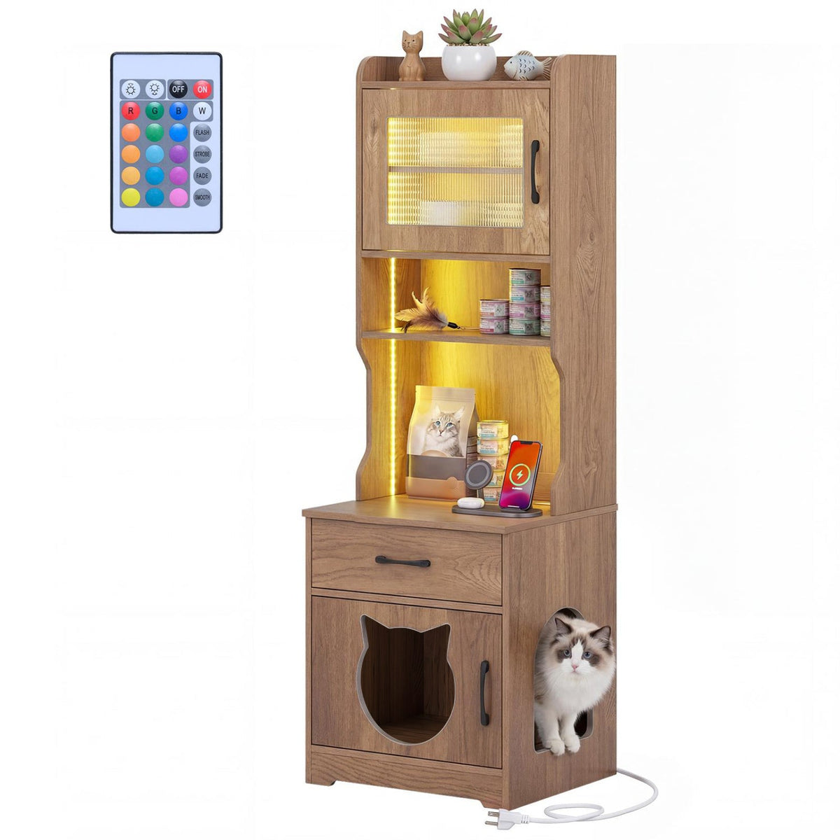 60" Cat Litter Box Enclosure Cabinet