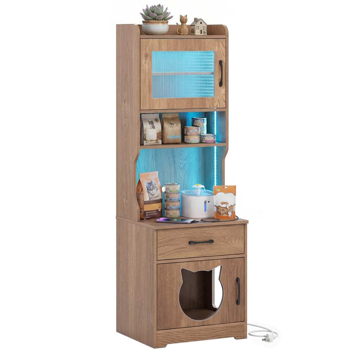 60" Cat Litter Box Enclosure Cabinet
