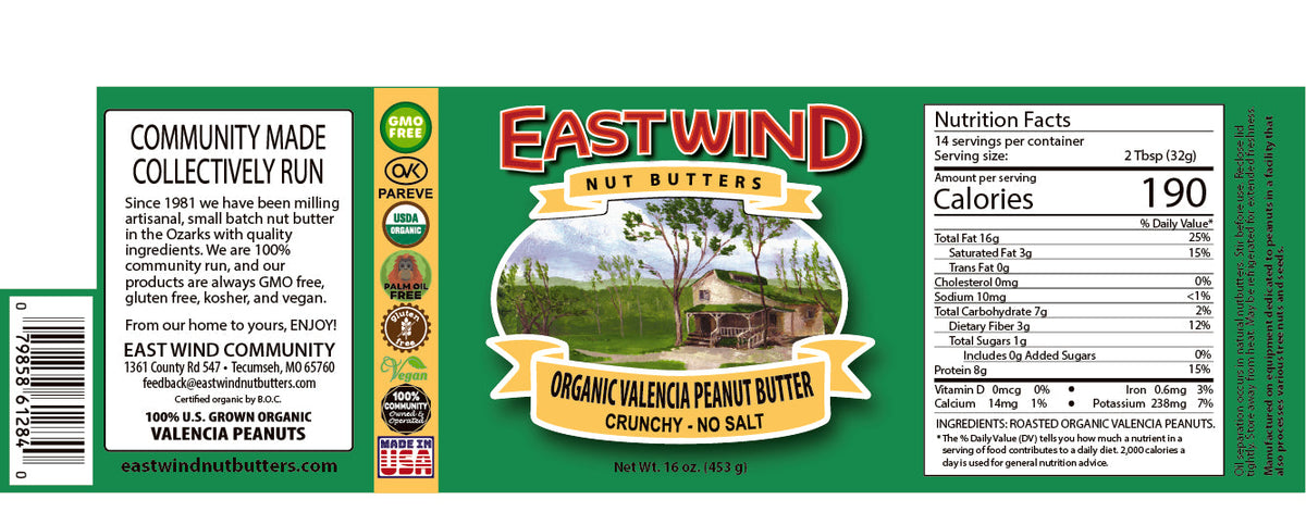 East Wind Nut Butters Organic Valencia Peanut Butter – Smooth & Crunchy