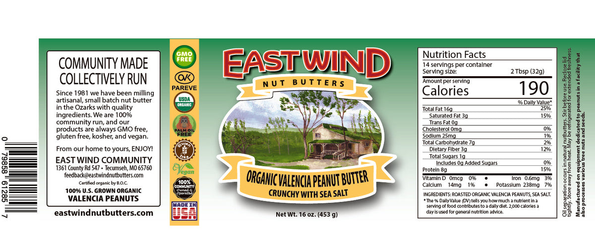 East Wind Nut Butters Organic Valencia Peanut Butter – Smooth & Crunchy