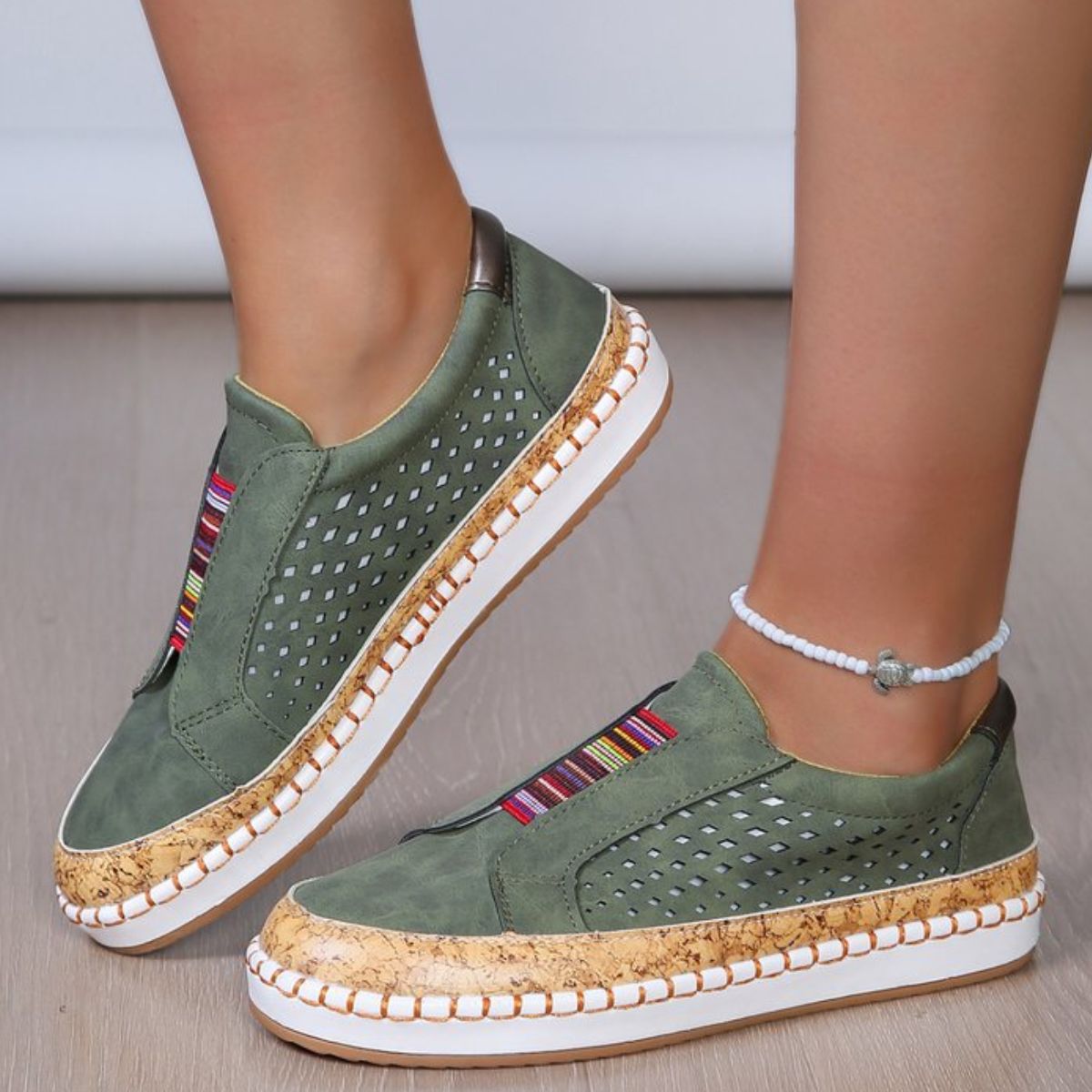Women's Casual Slip-On Sneakers with Cork Trim Detail