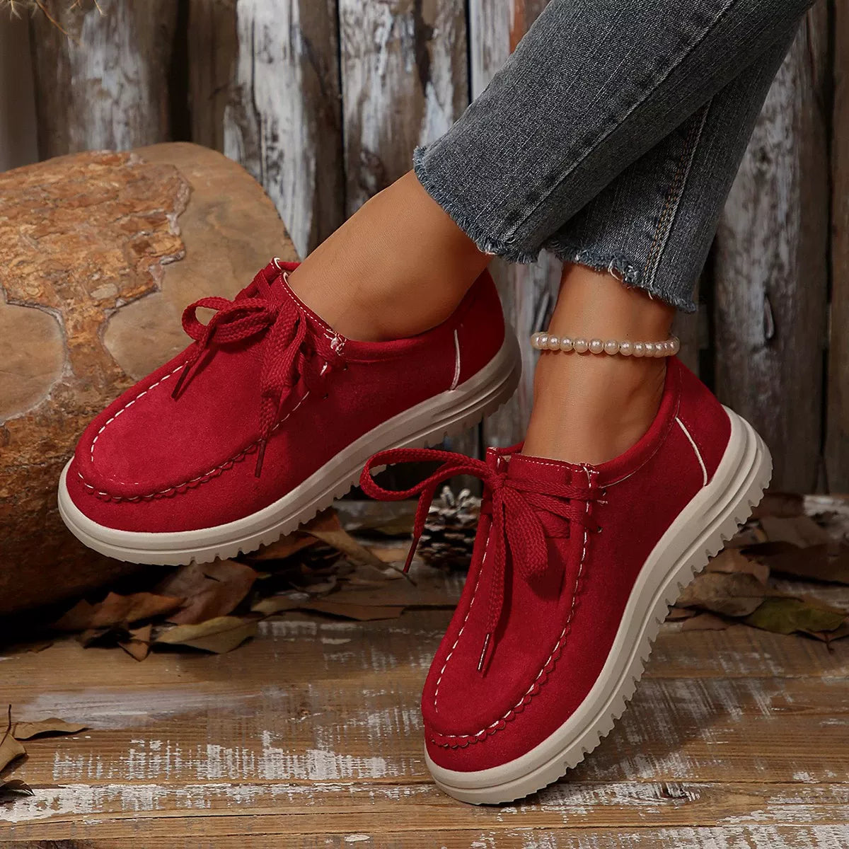 Women's Lace-Up Suede Round Toe Flats | Comfortable Casual Shoes