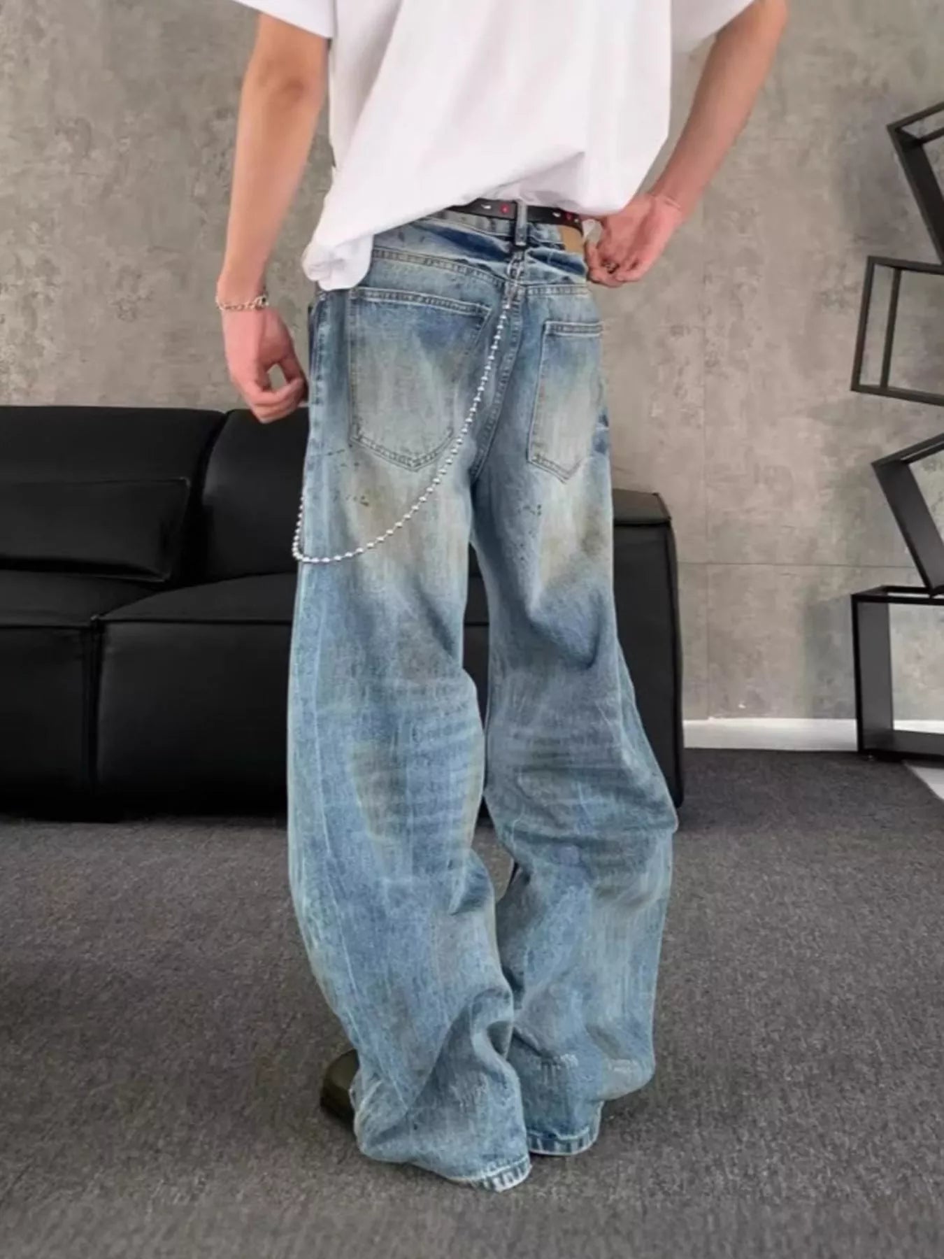 Men's Distressed Wide Leg Jeans