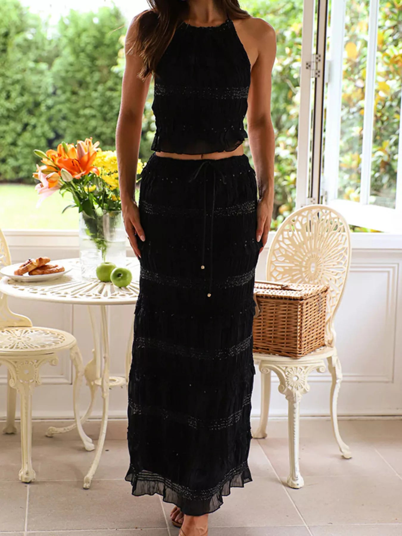 Smocked Halter Top & Maxi Skirt Matching Set