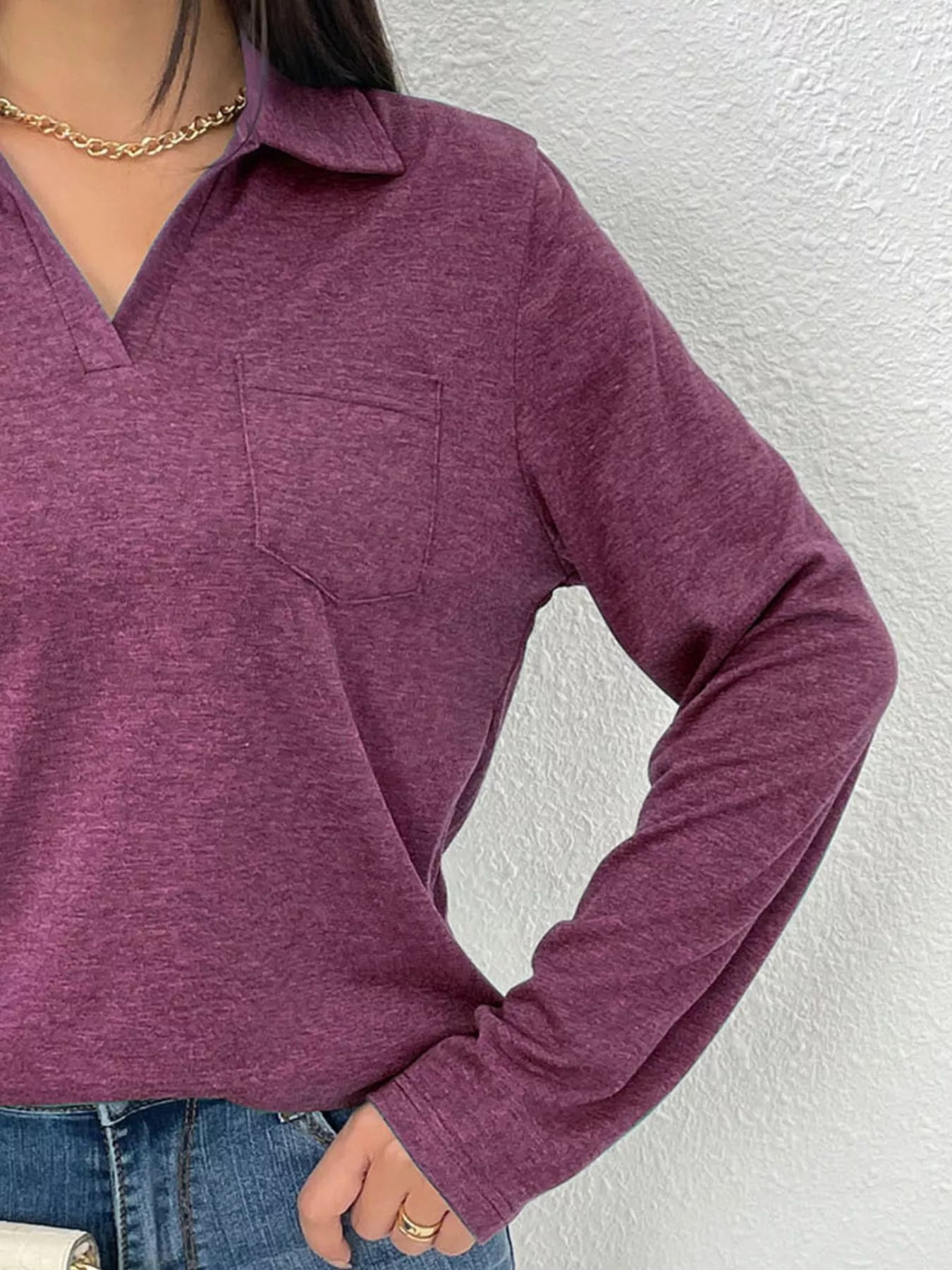Women's Long Sleeve Polo Shirt | Casual V-Neck Pullover Top