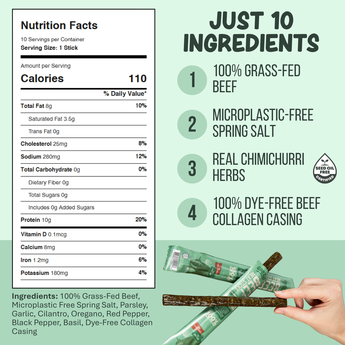 Grass-Fed Chimichurri Beef Meat Sticks