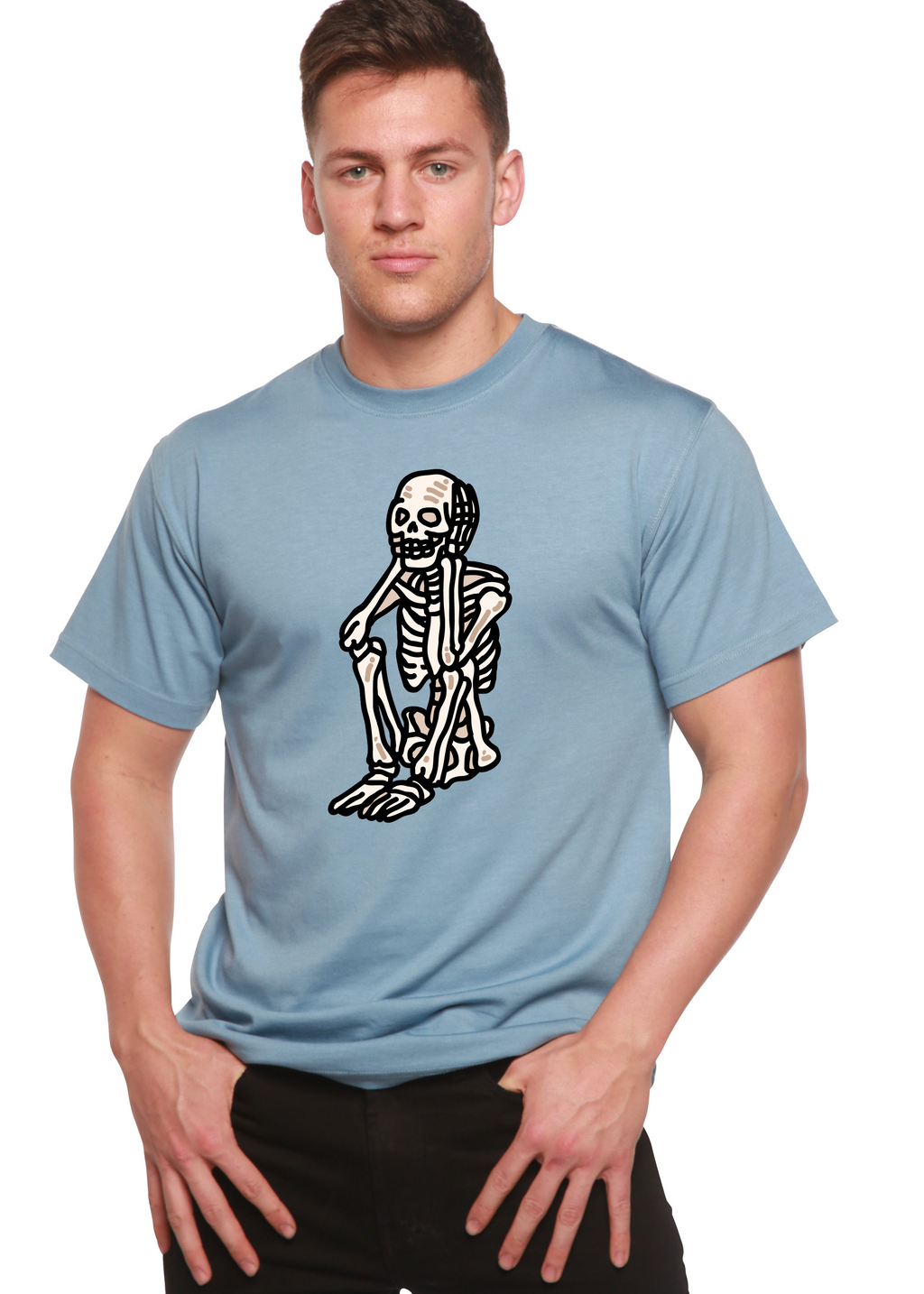 Sad Skeleton Halloween Unisex Bamboo Viscose & Organic Cotton Short Sleeve Graphic T-Shirt
