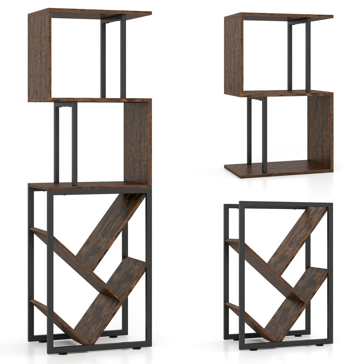 6-Tier S-Shaped Geometric Bookshelf