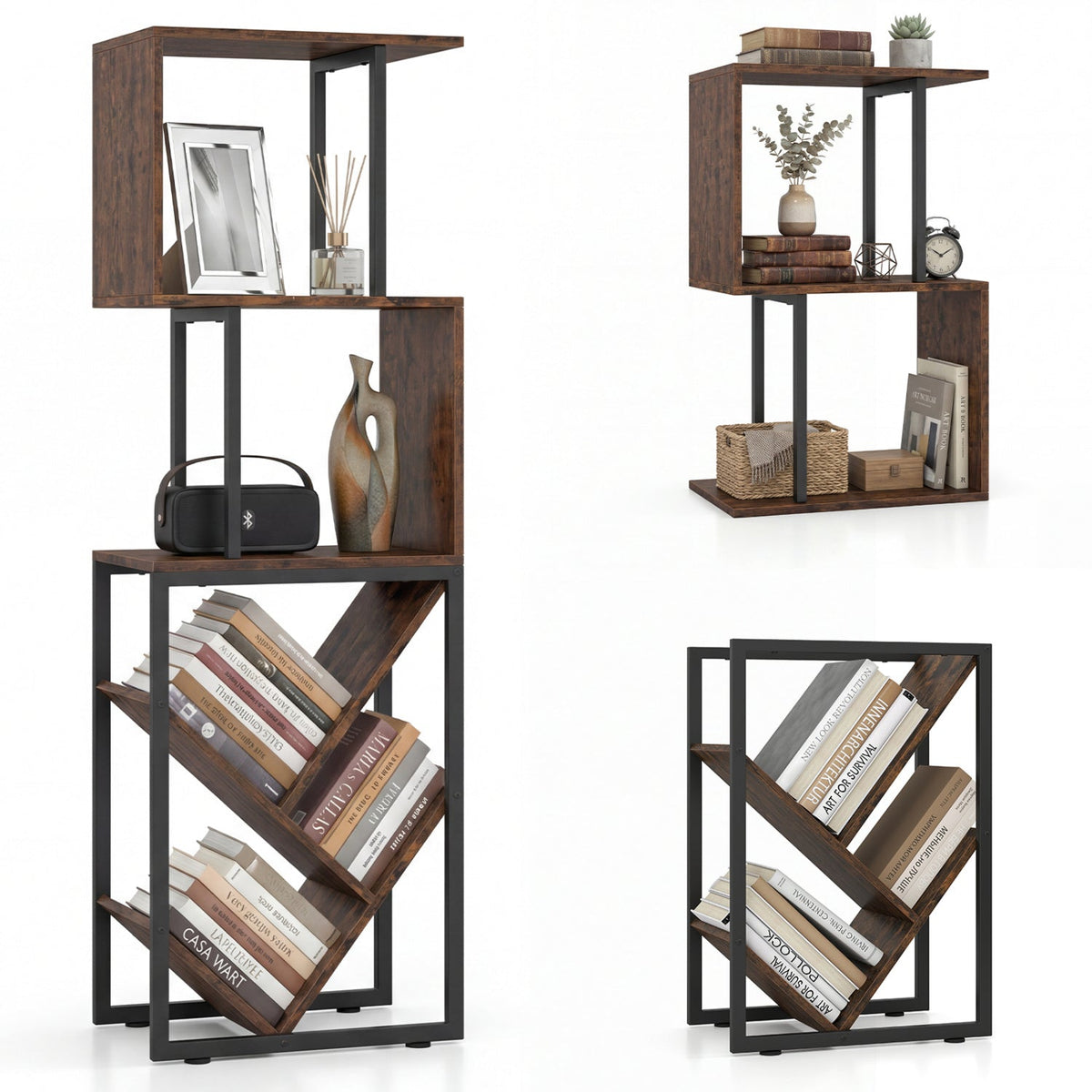 6-Tier S-Shaped Geometric Bookshelf