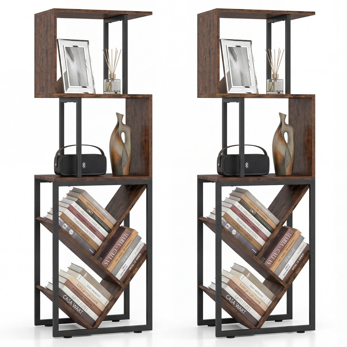 6-Tier S-Shaped Geometric Bookshelf