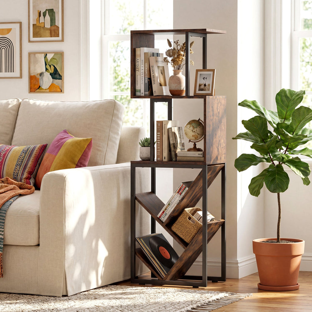 6-Tier S-Shaped Geometric Bookshelf