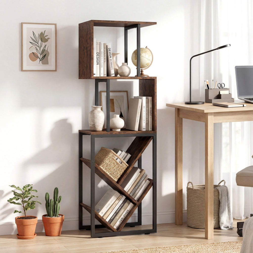 6-Tier S-Shaped Geometric Bookshelf