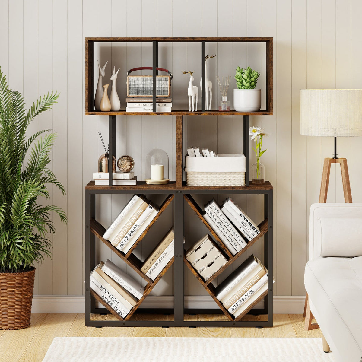 6-Tier S-Shaped Geometric Bookshelf