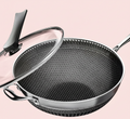 13.3" Stainless Steel Wok Pan – Honeycomb Nonstick Interior, Tempered Glass Lid | All Cooktops
