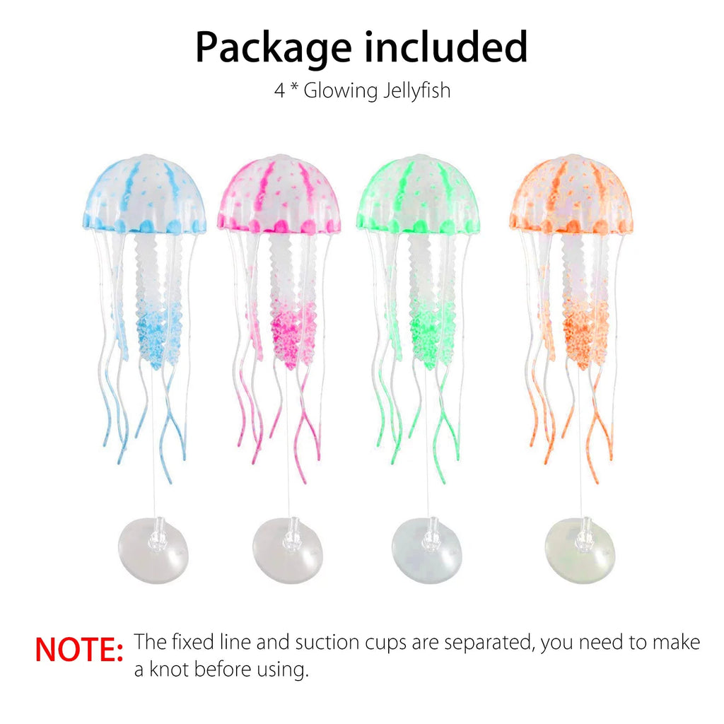 4-Pack Glowing Silicone Jellyfish Aquarium Decorations