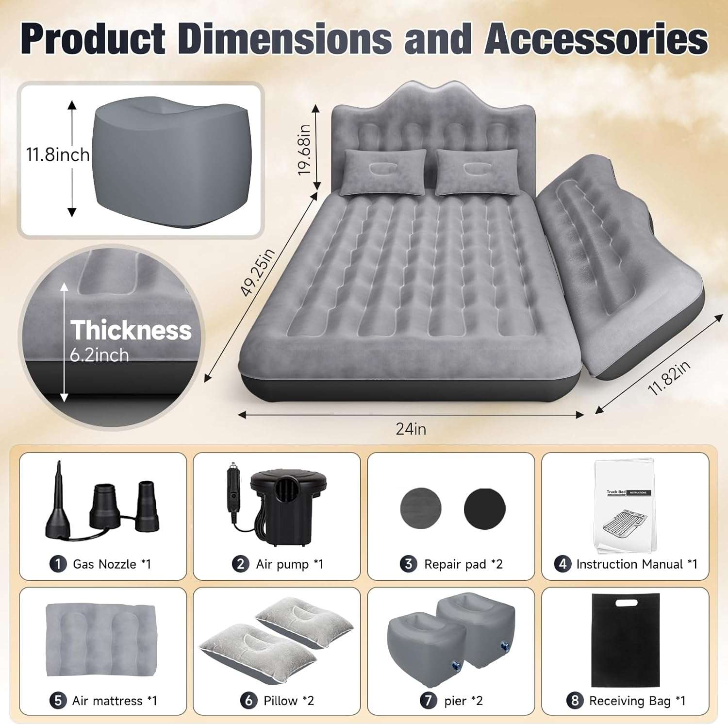 Dikasun Thicken Backseat Car/SUV/Truck Air Mattress – 24" Width