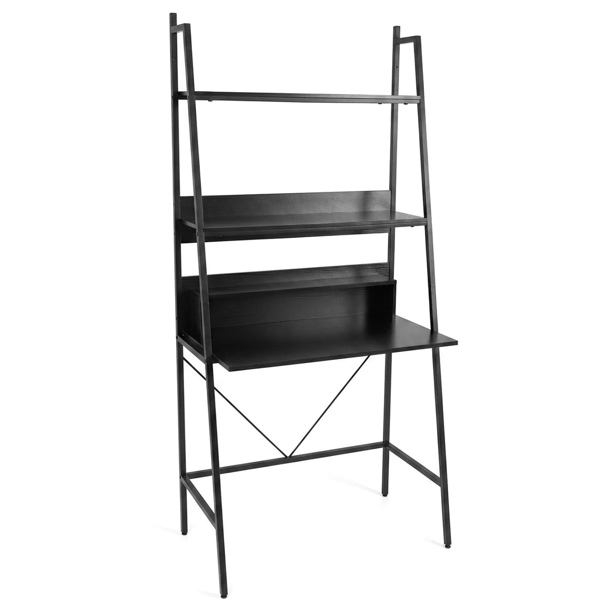 71" Freestanding Ladder Desk with 4 Open Shelves