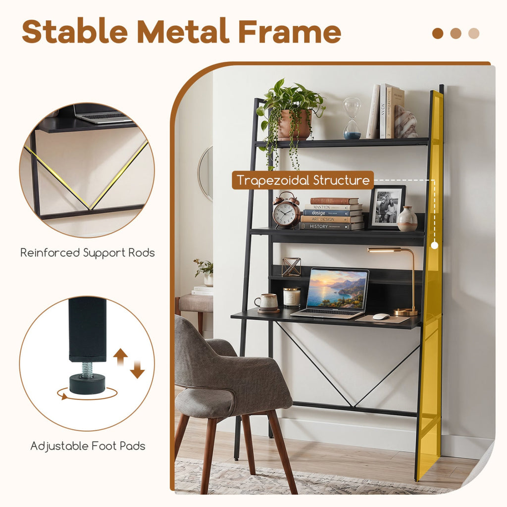 71" Freestanding Ladder Desk with 4 Open Shelves