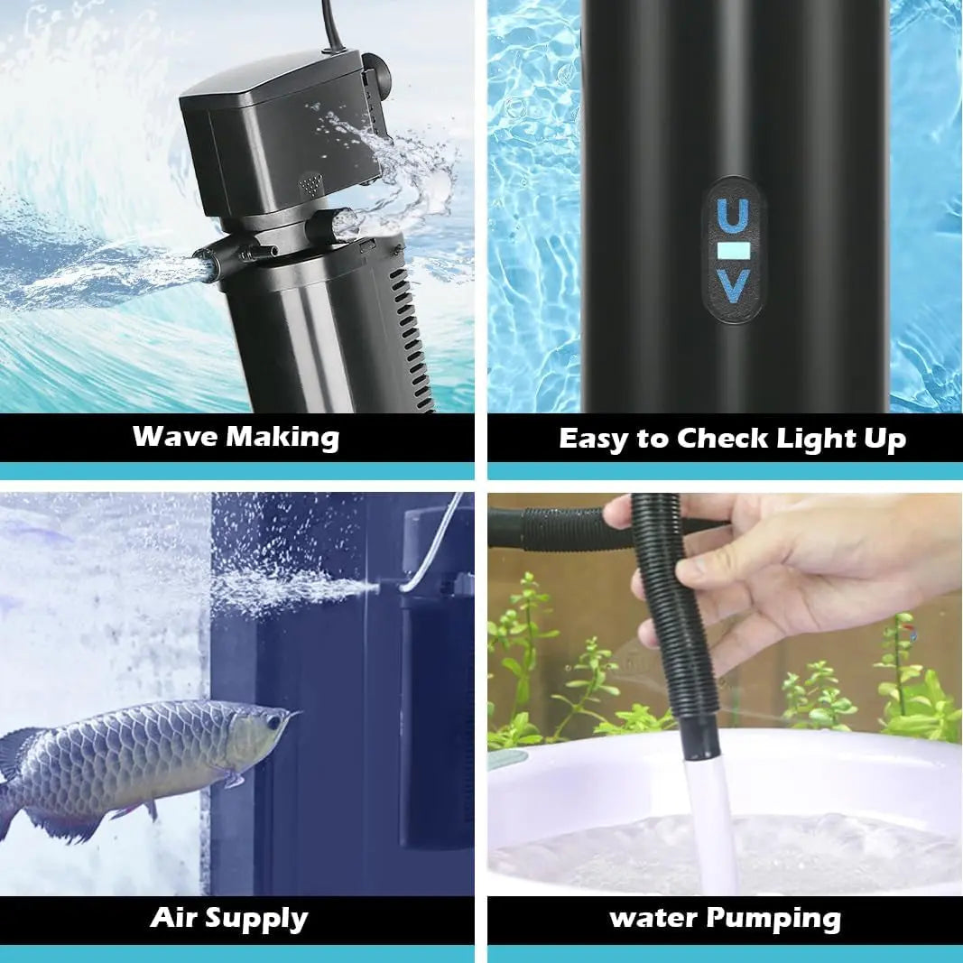 Submersible UV Aquarium Filter with Dual-Stage Filtration