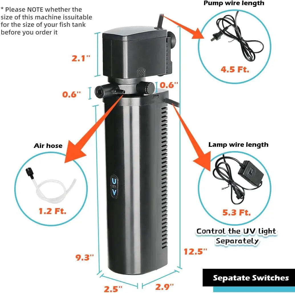 Submersible UV Aquarium Filter with Dual-Stage Filtration