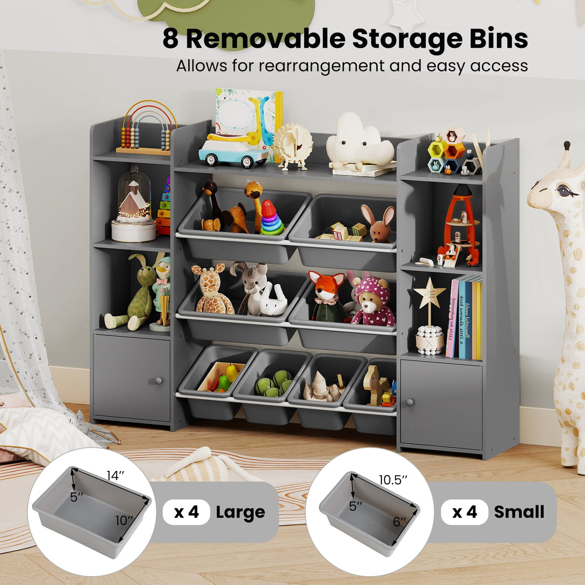 Kids Toy Storage Organizer with Bins, Cubbies & Cabinet Doors
