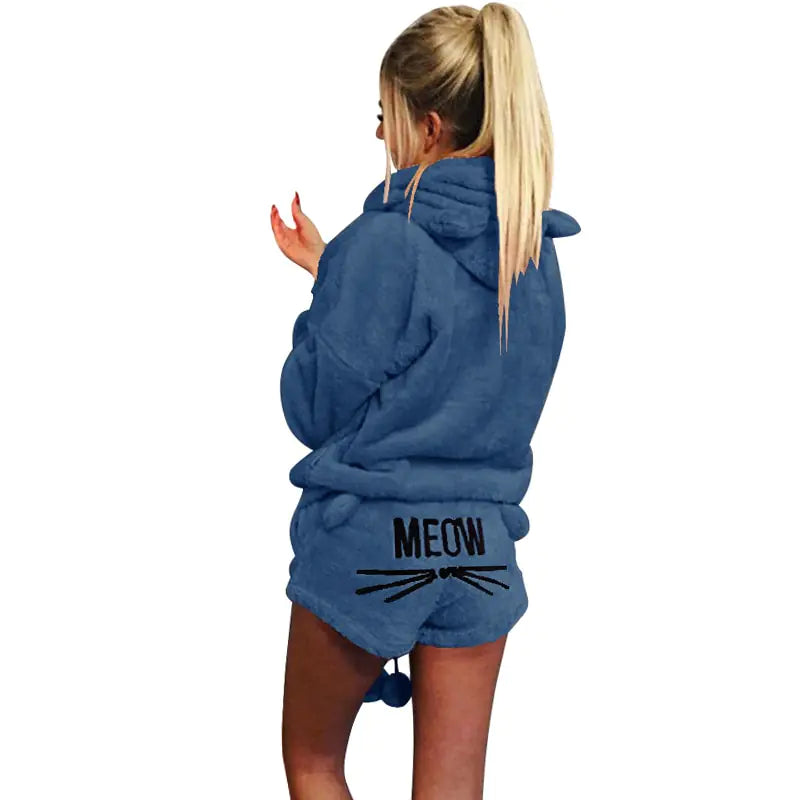 Women's Plush Hoodie & Shorts Pajama Loungewear Set