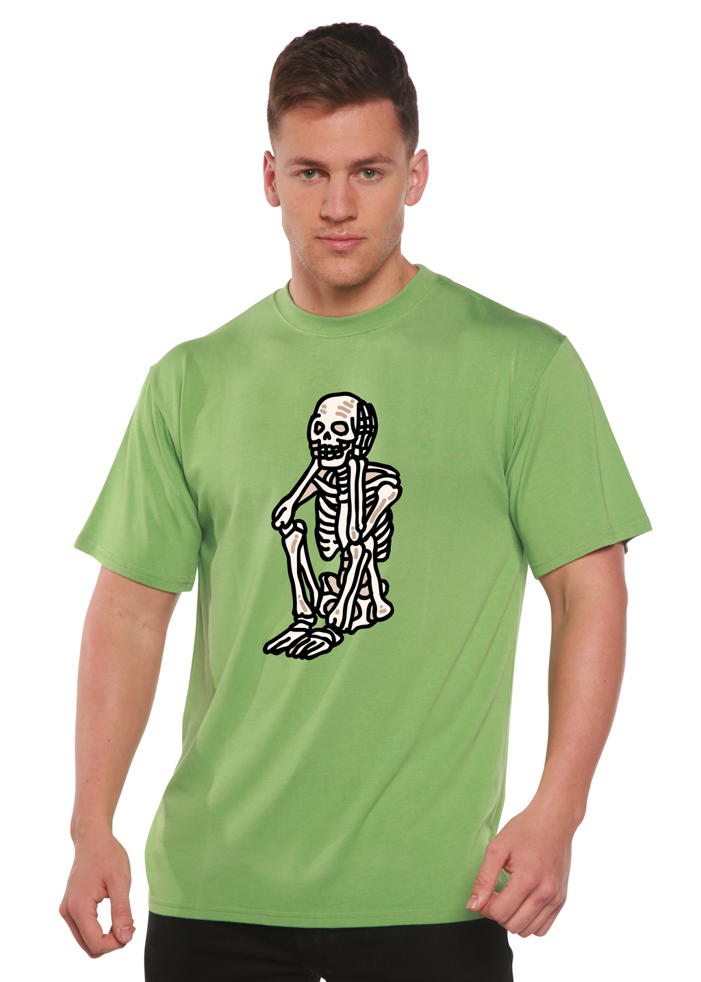Sad Skeleton Halloween Unisex Bamboo Viscose & Organic Cotton Short Sleeve Graphic T-Shirt