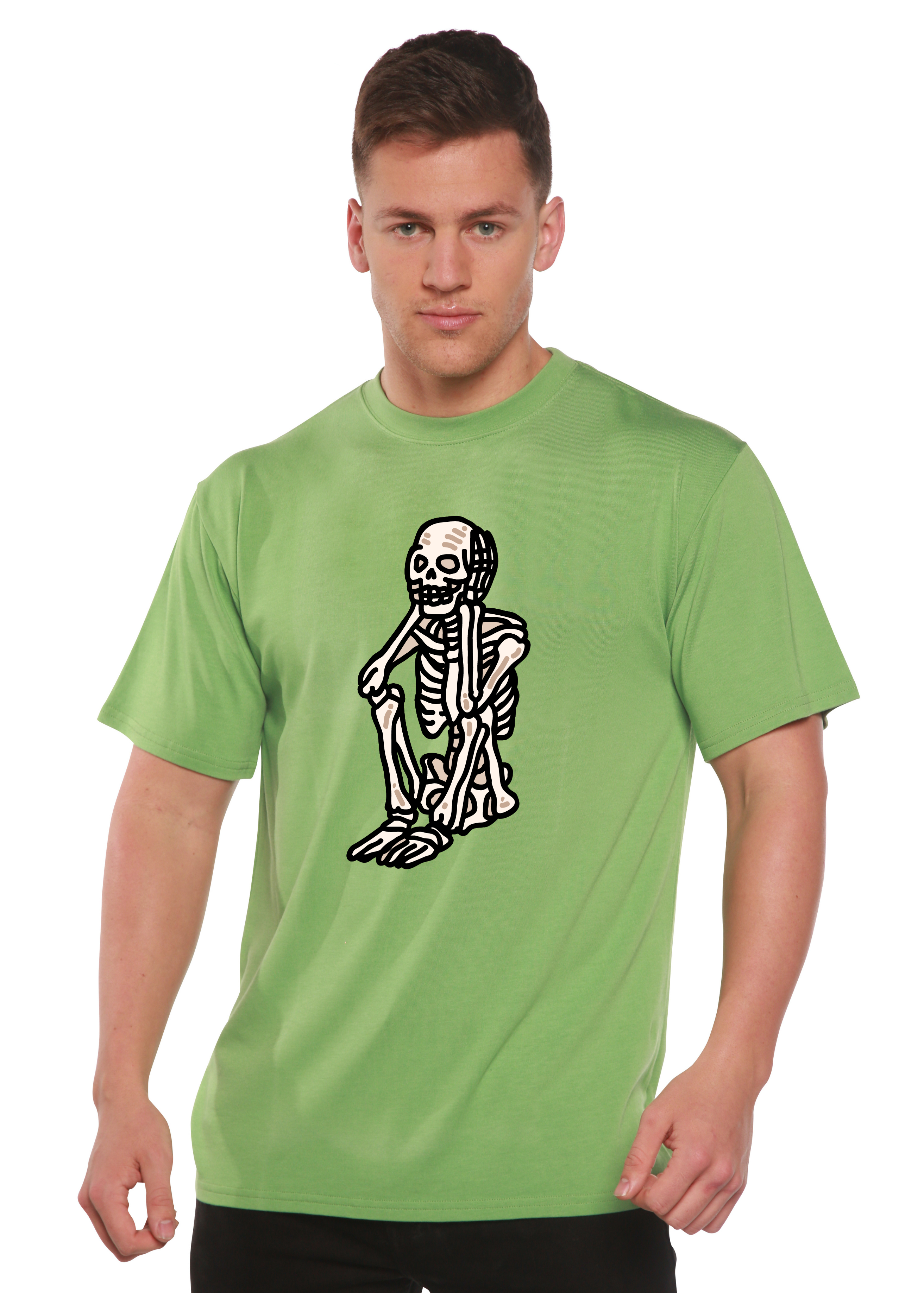 Sad Skeleton Halloween Unisex Bamboo Viscose & Organic Cotton Short Sleeve Graphic T-Shirt
