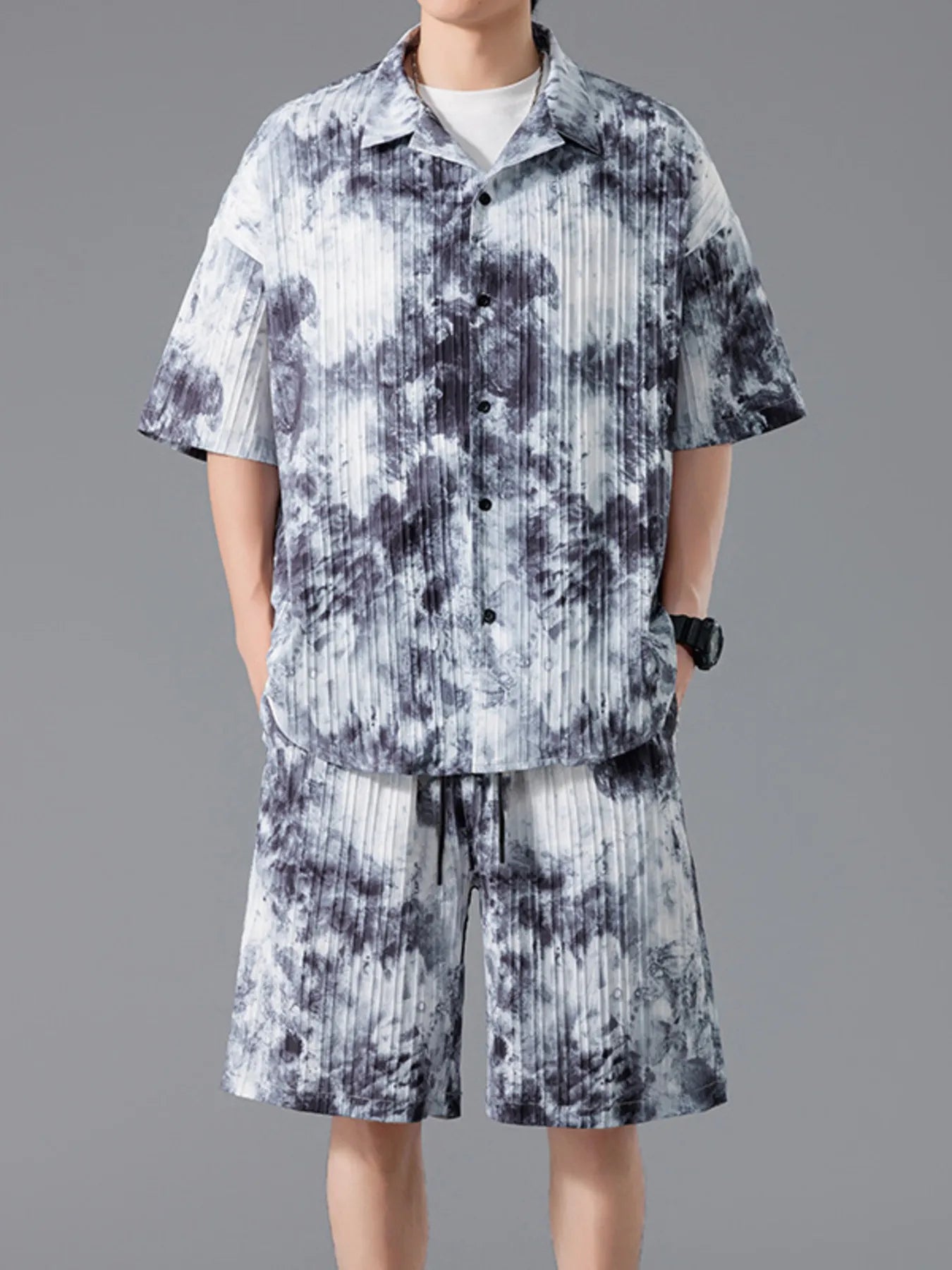 Men's Tie-Dye Shirt and Shorts Set