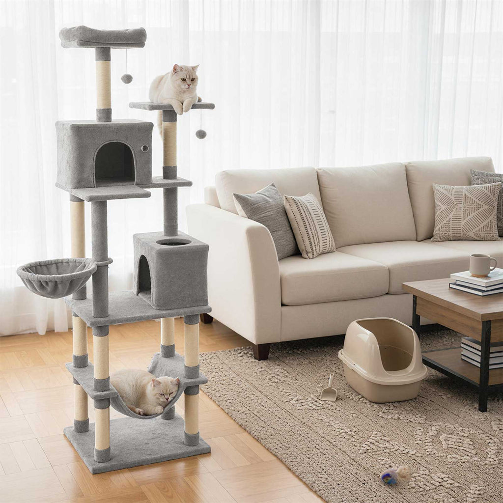80" Tall Cat Tree Tower with 2 Condos & Hammock