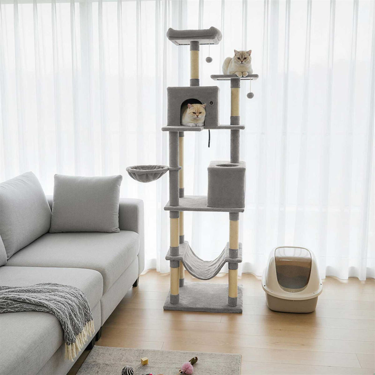 80" Tall Cat Tree Tower with 2 Condos & Hammock