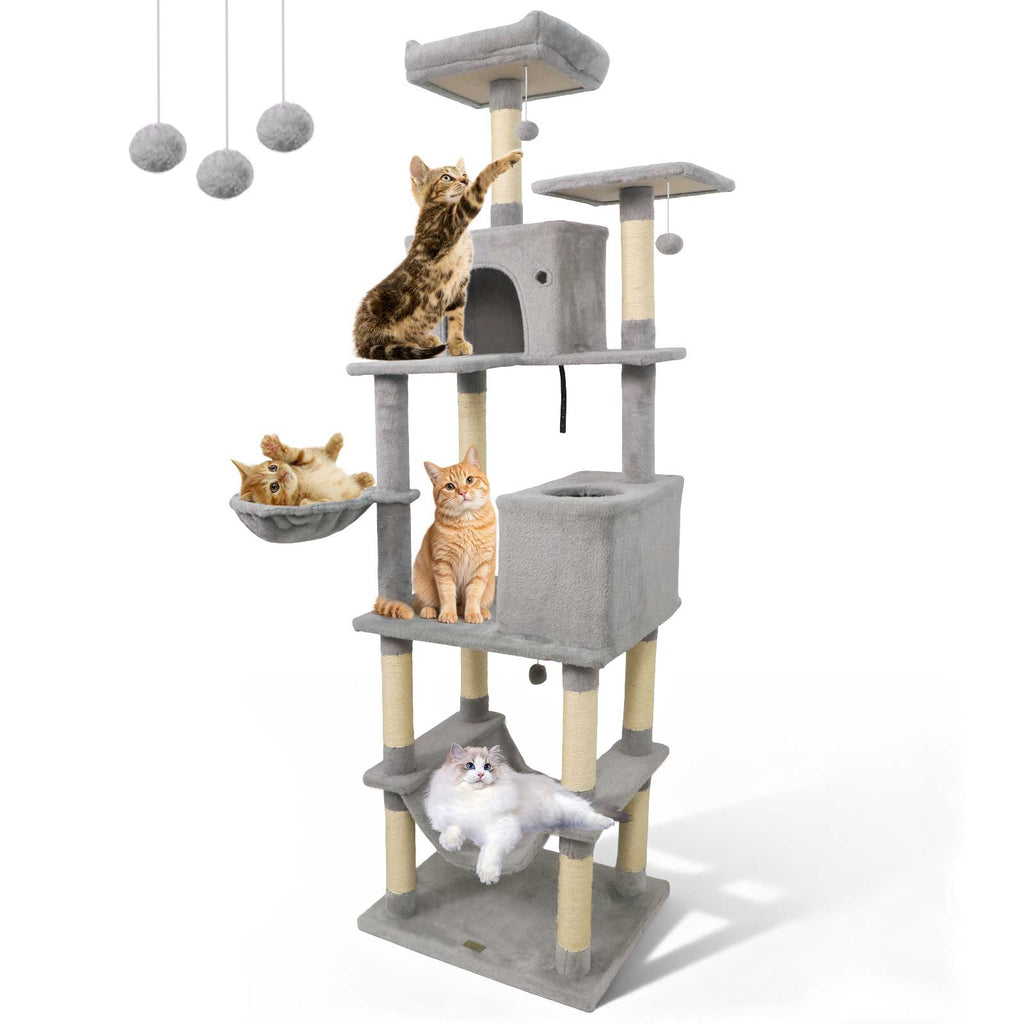 80" Tall Cat Tree Tower with 2 Condos & Hammock